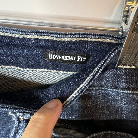 Judy Blue Boyfriend Jeans Sz 32 High Rise Dark Wash Distressed Stretch 32x30 - Picture 6 of 16